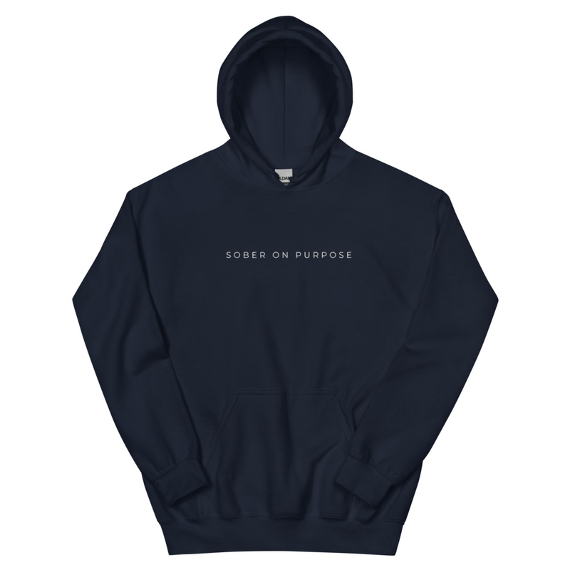SOBER ON PURPOSE // Unisex Hoodie – L, Navy