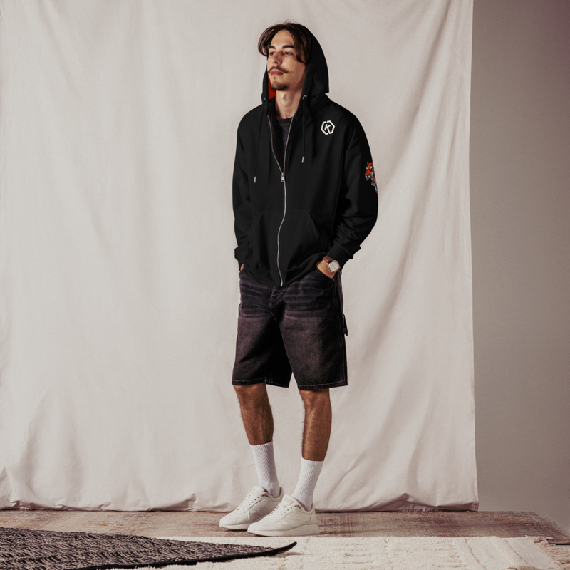 Kicxs Unisex Zip-Up Hoodie - Black/Orange