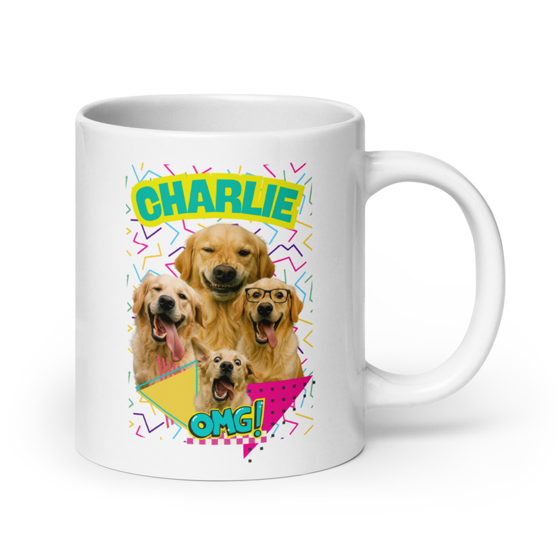 Retro Personalized Pet Party White glossy mug