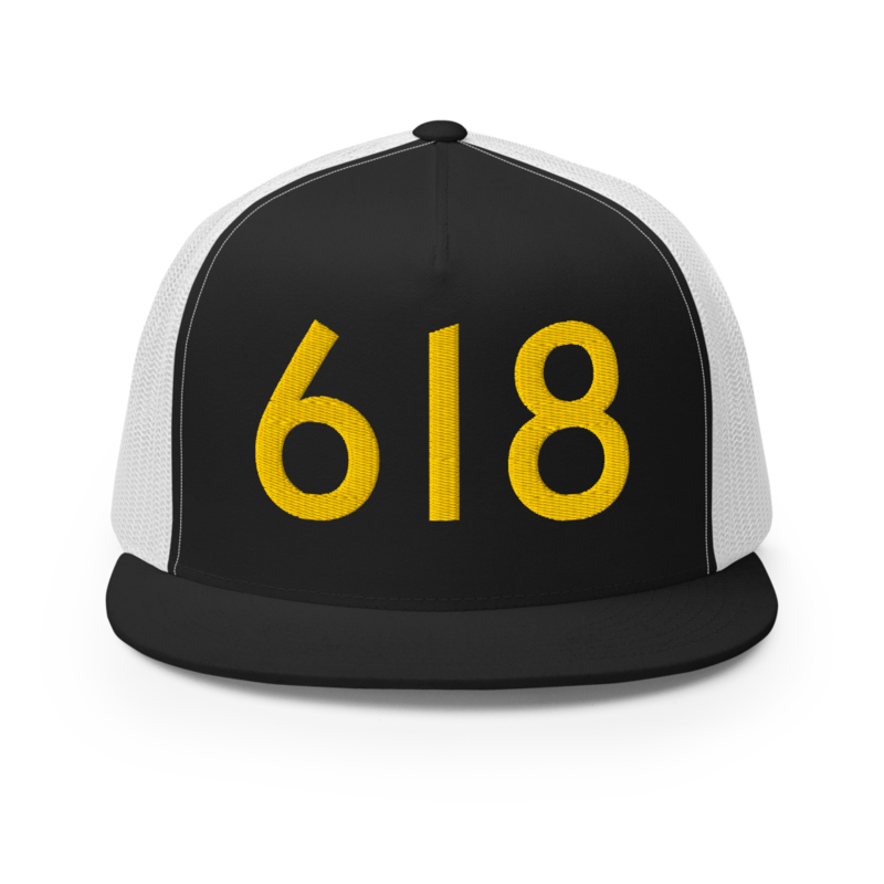 618 Trucker Cap - yellow logo - black n white hat