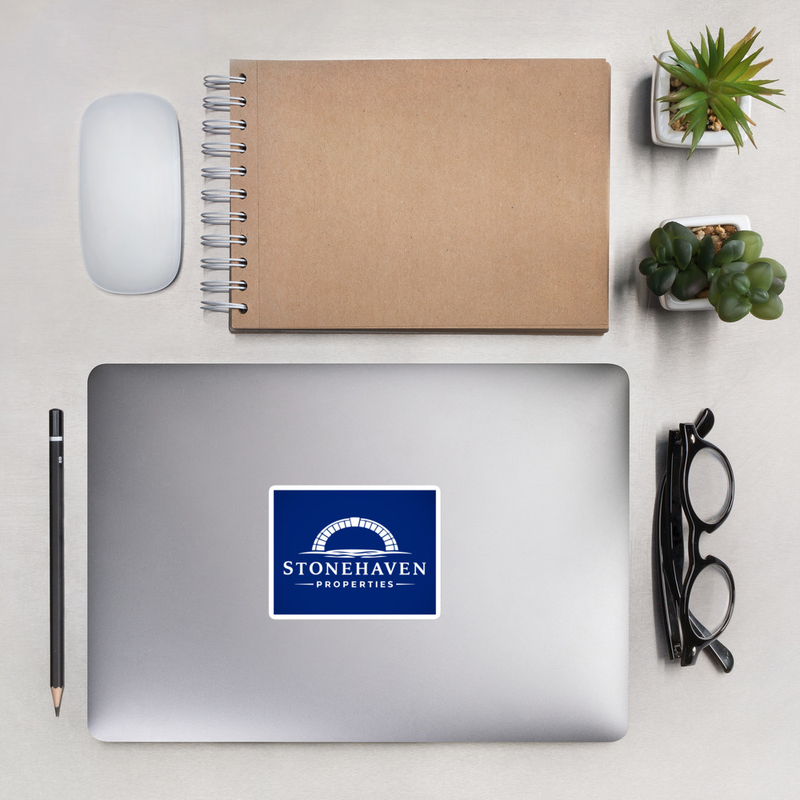 Stonehaven Properties Branded Blue Sticker – 4″×4″, White