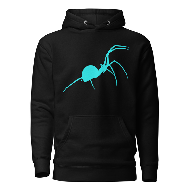 Black Hoodie with Blue Spider Graphic
