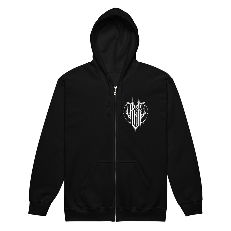 RAVNS ZIP UP HOODIE FRONT LOGO/ORPHAN'S GRIMOIRE ON BACK