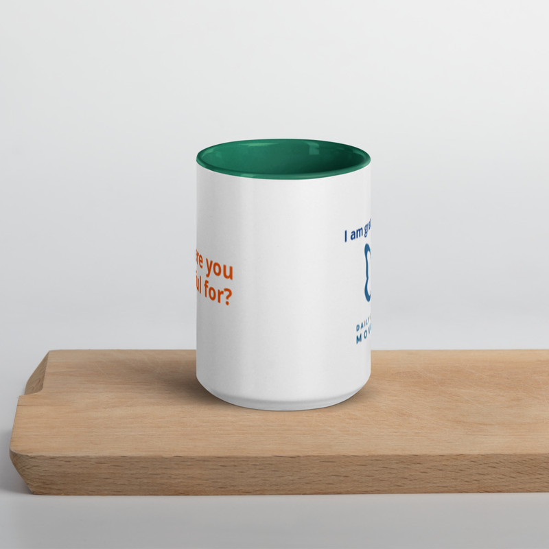 Gratitude Coffee Mug with Color Inside – 15 oz, Dark Green