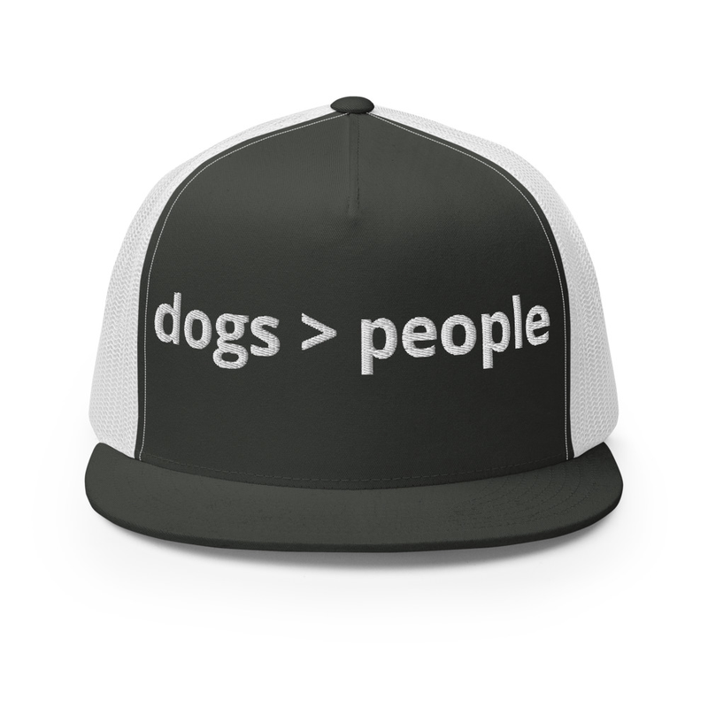 dogs > people Trucker Cap – One size, Charcoal/ White