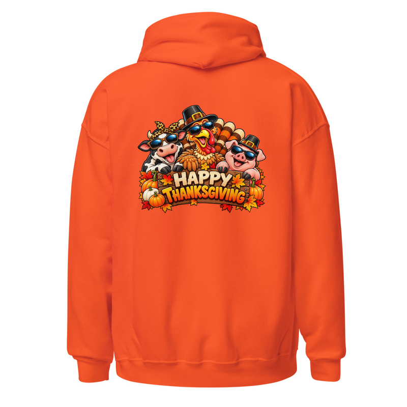 Cool Critters Happy Thanksgiving Unisex Hoodie – S, Orange
