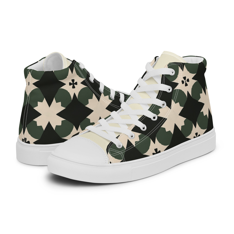 Iconic Green Pattern - Men’s high top canvas shoes