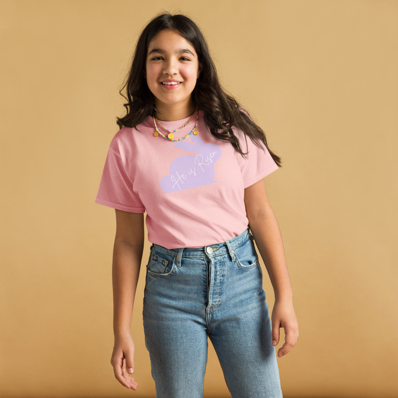 Easter He is Risen Youth T-Shirt | Seasonal Christian Easter Bunny