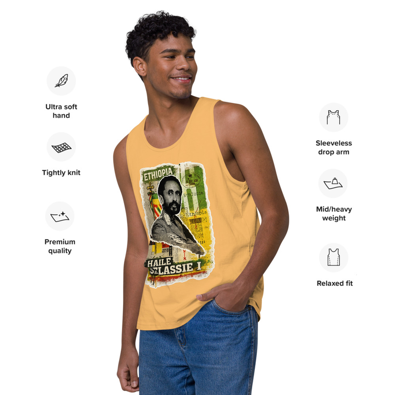 Men’s premium tank top Emperor Haile Selassie I — Imperial Ethiopia Archival Stamp Tee – S, Squash