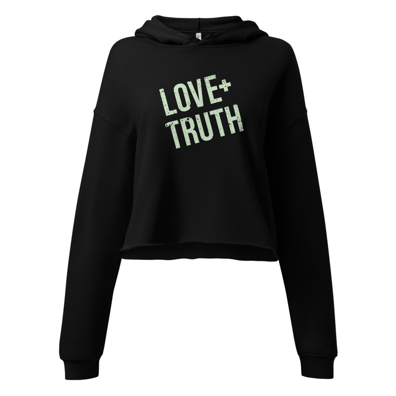 Vintage "Love+Truth" Women's Cropped Hoodie | Black (Lime Green logo)
