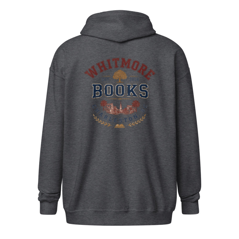 Unisex heavy blend zip hoodie-Whitmore Books & Co – L, Dark Heather