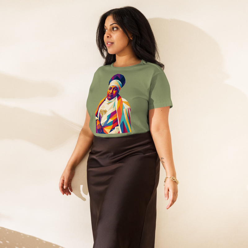Women’s high-waisted t-shirt Empress Menen Asfaw — Imperial Grace Mosaic T-Shirt – XL, Artichoke