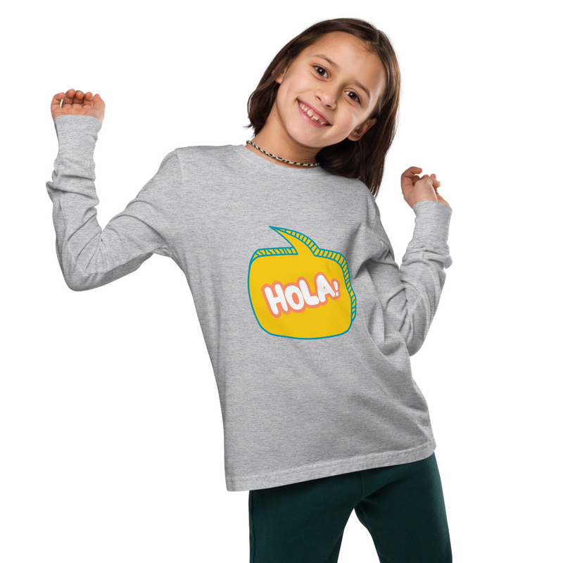 Youth long sleeve tee - Hola! 1 – S, Athletic Heather