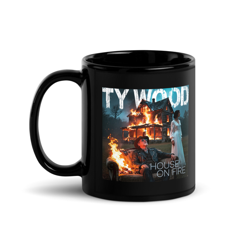 House on Fire Black Mug