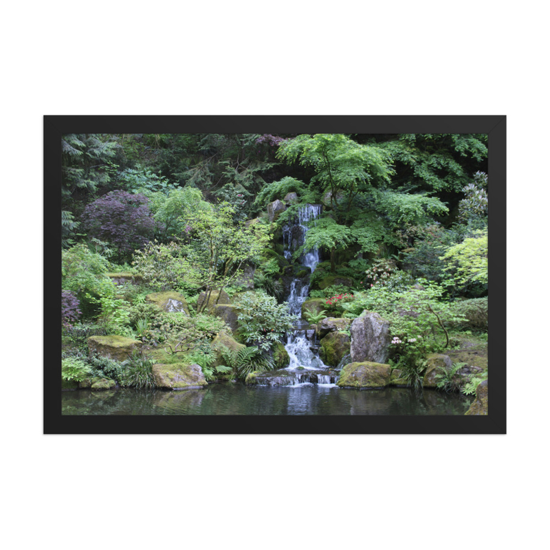Japanese Garden Waterfall - 12" x 18" Framed Photo Paper