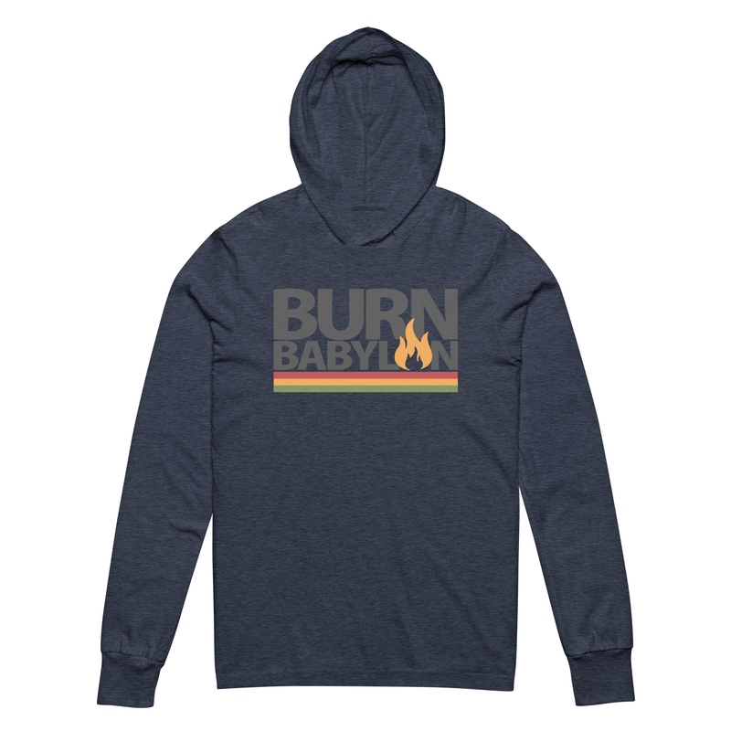Burn Babylon Unisex Hooded long-sleeve tee – M, Heather Navy
