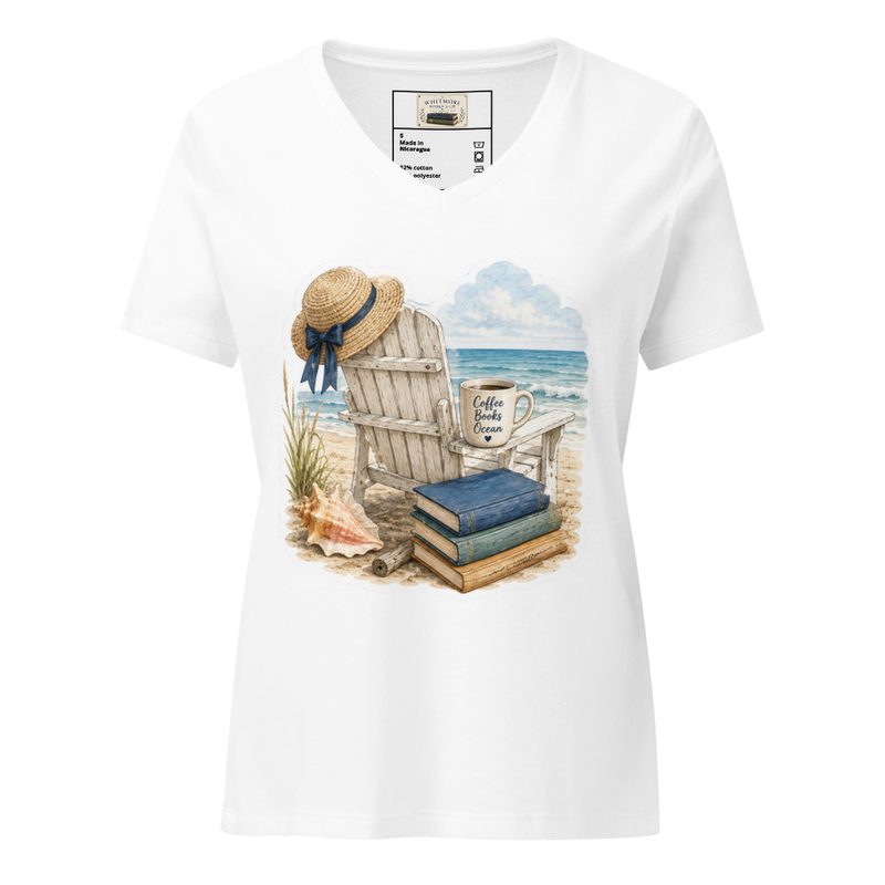Women’s relaxed v-neck t-shirt-Beach and Books