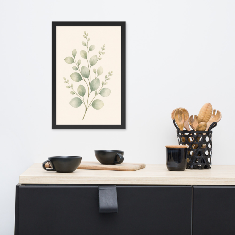 Layered Sage Leaves Framed Botanical Wall Art — Minimalist Watercolor — thumbnail 4