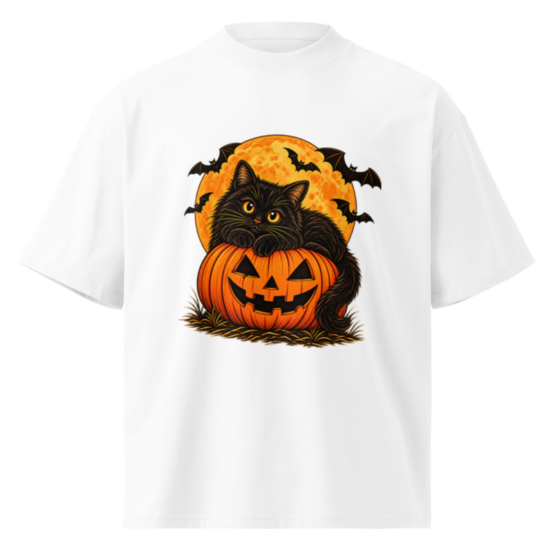 Black Cat Halloween Shirt Pumpkin Bat Vintage Gothic Graphic – view 4