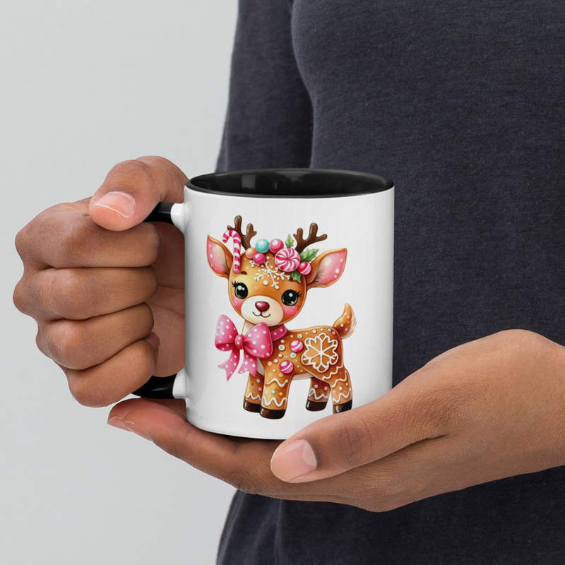 Gingerbread Reindeer Mug with Color Inside