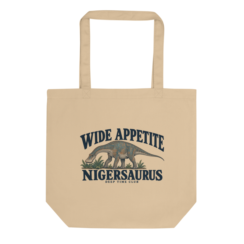 Wide Appetite Nigersaurus Tote supplier-rendered flat front view in Oyster