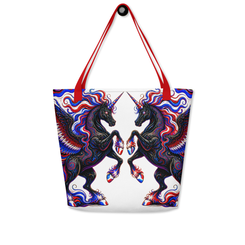 Black Horse Patriot-All-Over Print Large Tote Bag