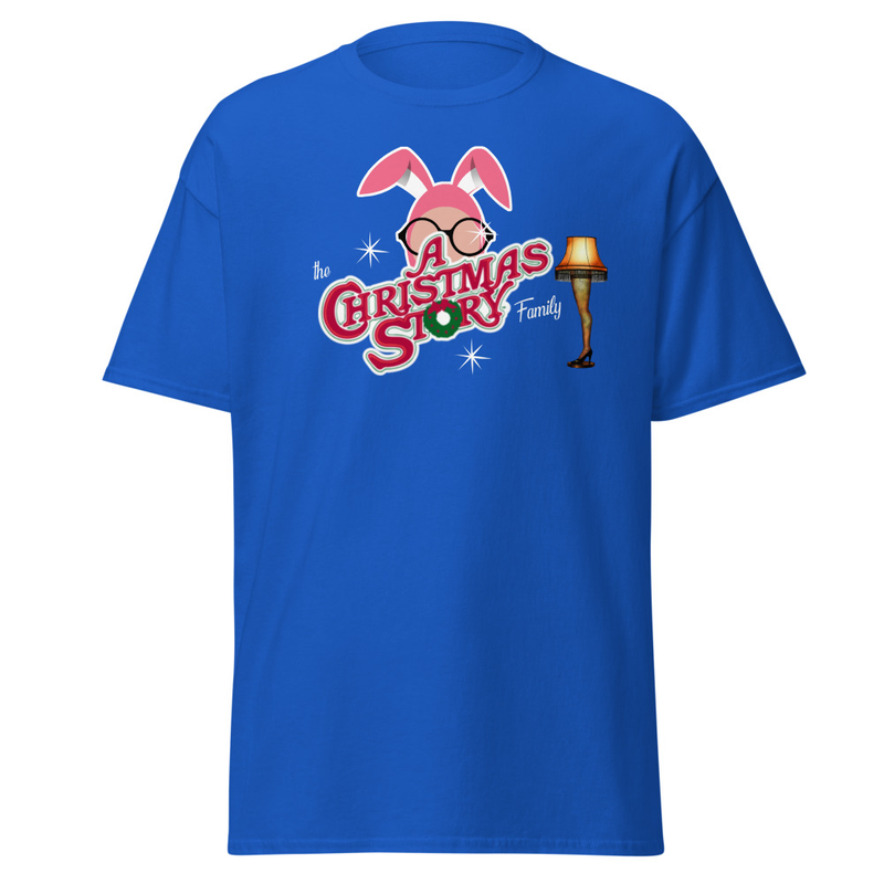 The A Christmas Story Family” Bunny Suit Logo Tee – S, Royal