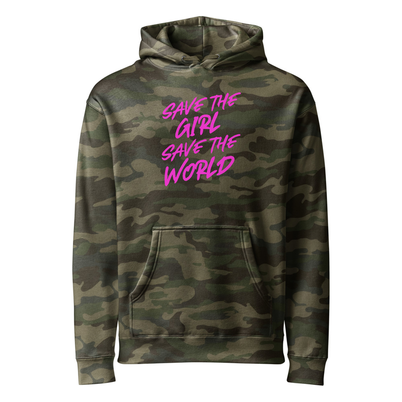 "Save the Girl, Save the World" Actual Girl Camo Hoodie - for Women – Image 1