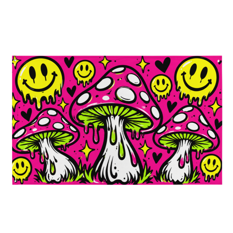 CC-FLG-06 Mushroom Smileys Pink — Festival Flag — supplier product preview