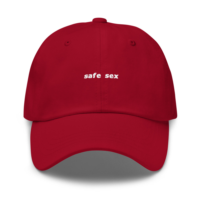 Safe Sex Dad hat (White Print) – One size, Cranberry