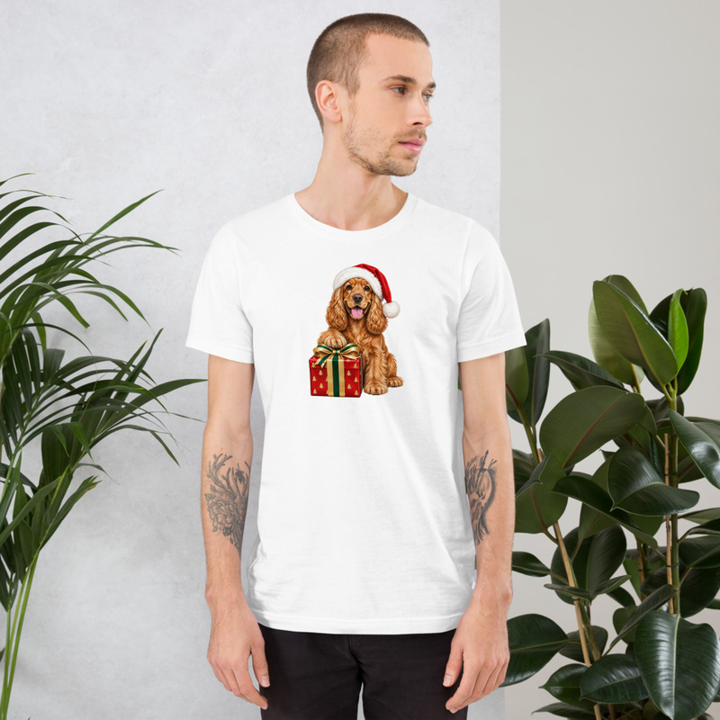 Cocker Spaniel Dog Santa Hat Gift Box T-Shirt