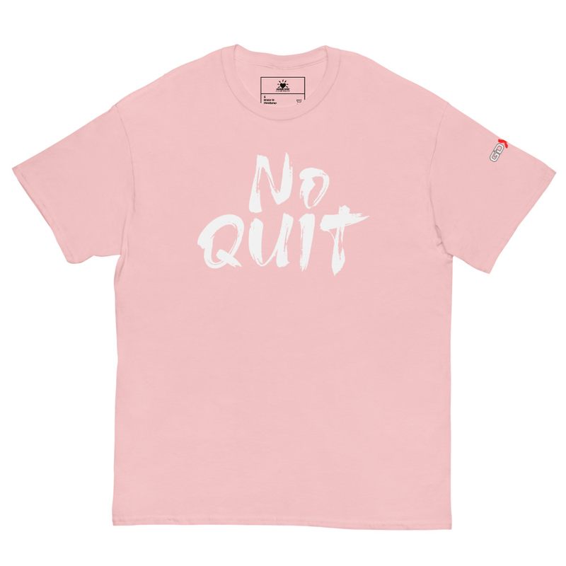 "No Quit" GDXFit Shoulder Unisex Classic Tee (shoulder logo) – S, Light Pink