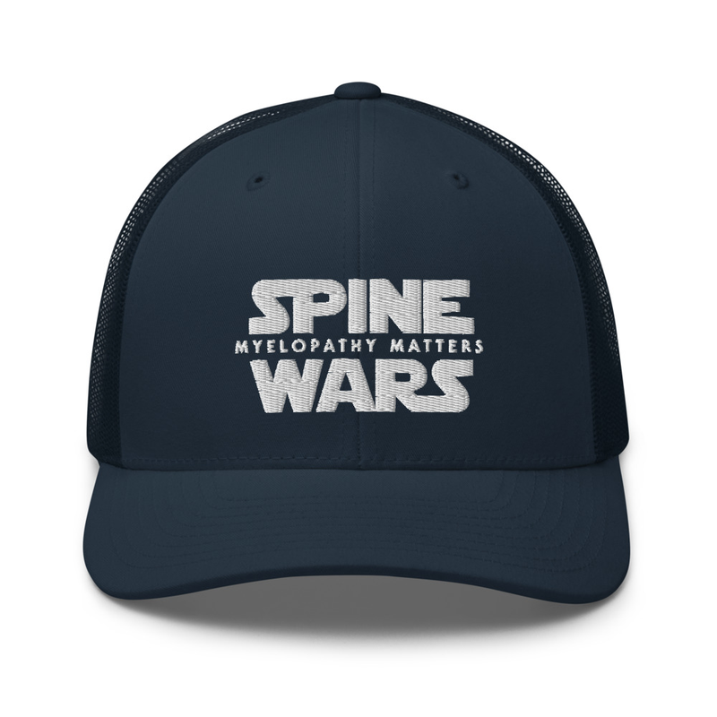 Spine Wars White Embroidery Trucker Cap – One size, Navy