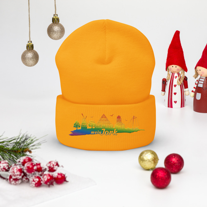  Beanie Regenbogen mit Stickmuster