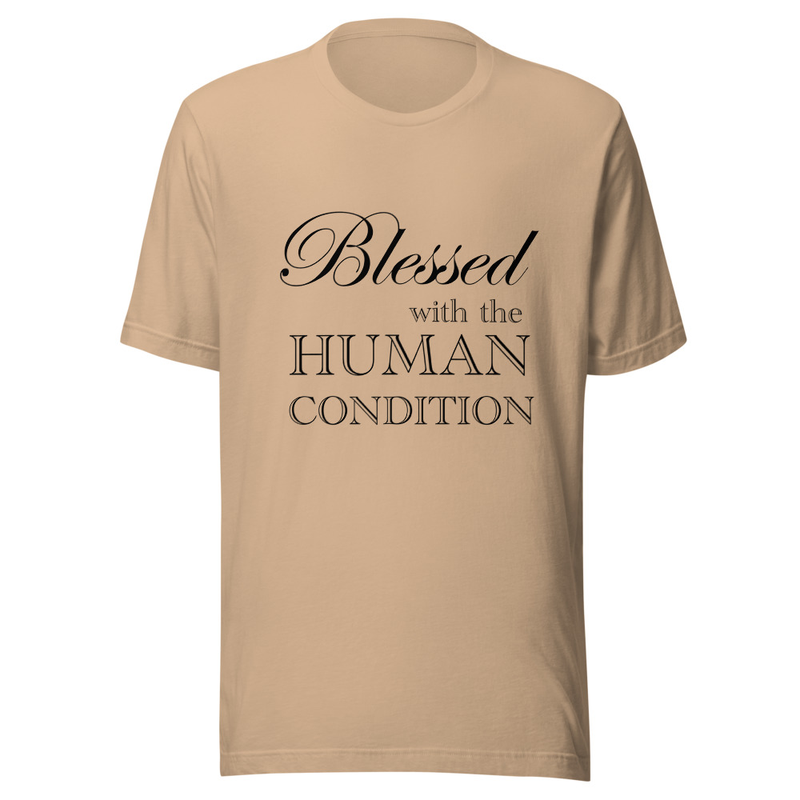 Blessed Unisex T-Shirt Black Letters – S, Tan
