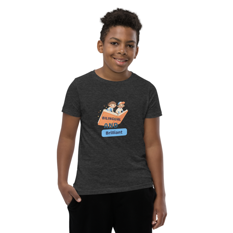 Youth Short T - Bilingual And Brilliant 2 – S, Dark Grey Heather