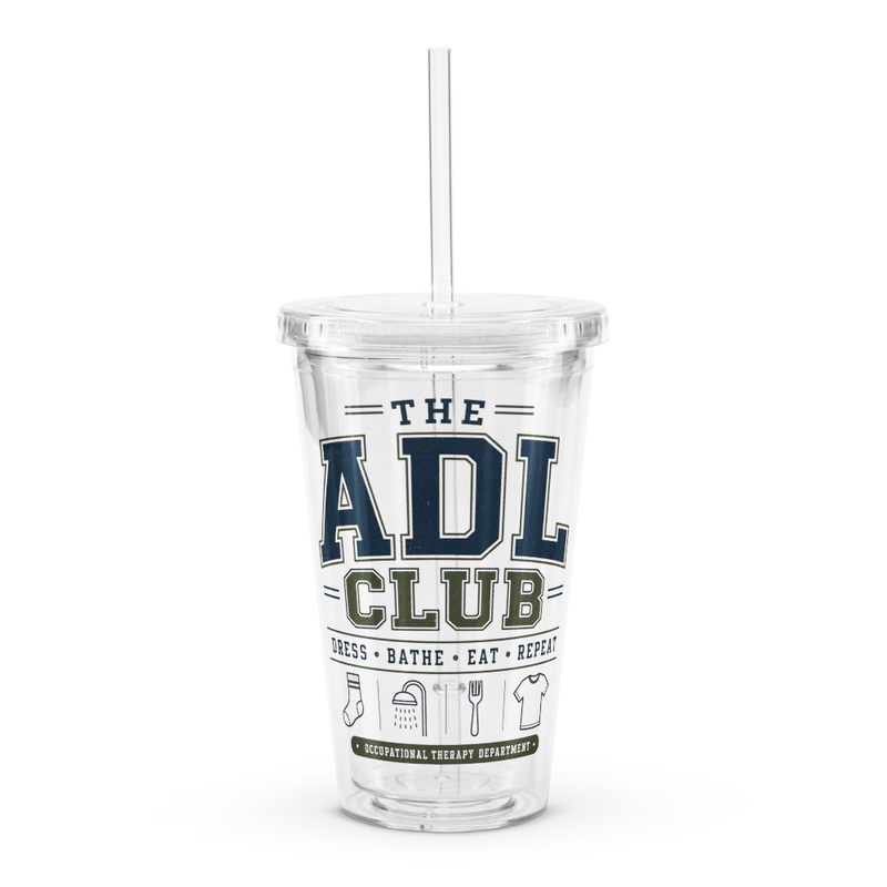 16 oz Iced Coffee Tumbler: The ADL Club: Dress, Bathe, Eat, Repeat | Occupational Therapy 16 oz Iced Coffee Tumbler