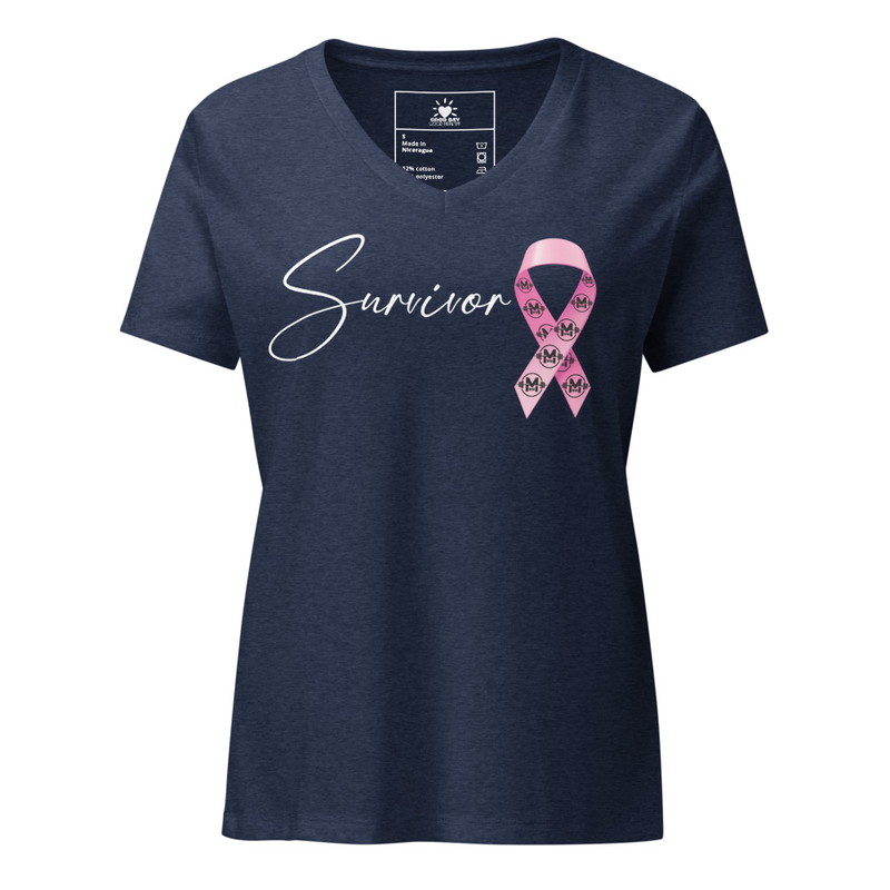 "Survivor" Women’s relaxed V-neck T-shirt (Colors) – XL, Heather Navy