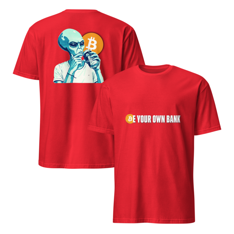 Grey Alien Bitcoin: Be your OWN BANK  – XL, Red