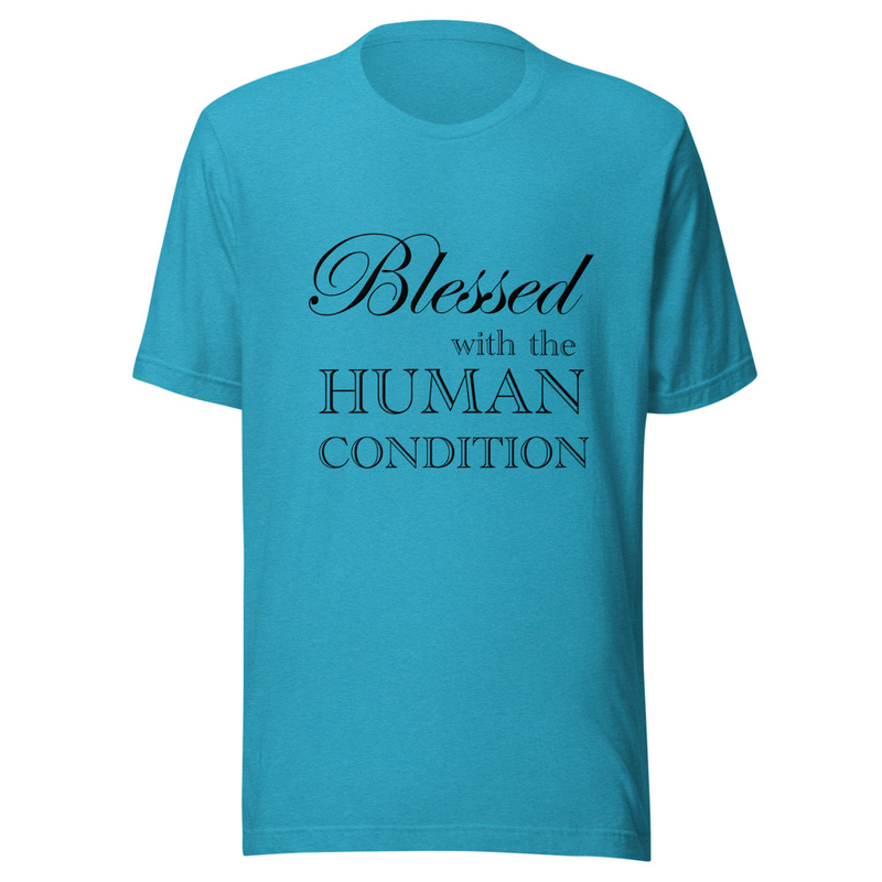 Blessed Unisex T-Shirt Black Letters – M, Heather Aqua