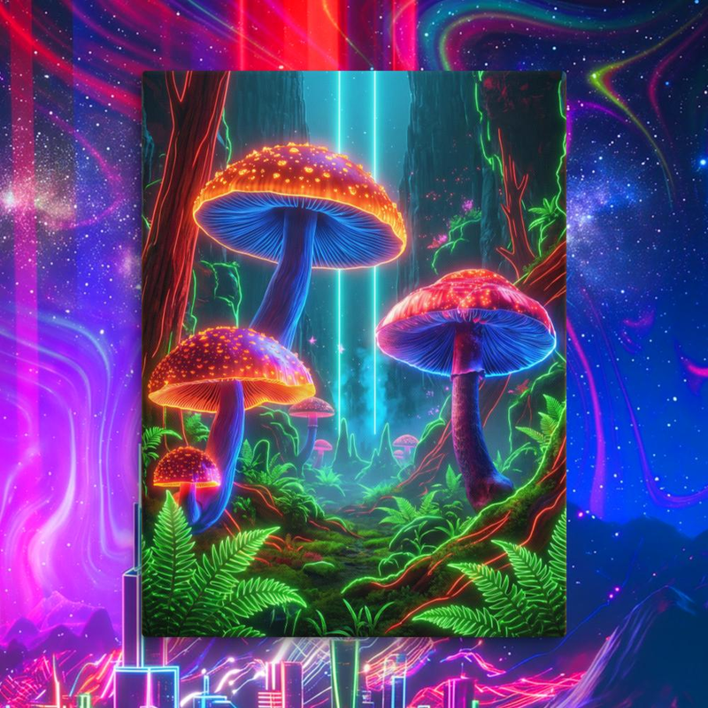 Mushroom Forest (Orange Caps) Canvas - Mushroom Forest (Orange Caps) Canvas / 24″×32″