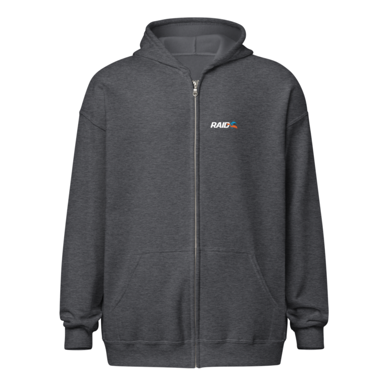 RAID Wear Dolphin Unisex Heavy Zip Hoodie – XL, Dark Heather