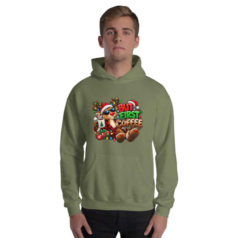 But First Coffee Unisex Hoodie – S, Military Green