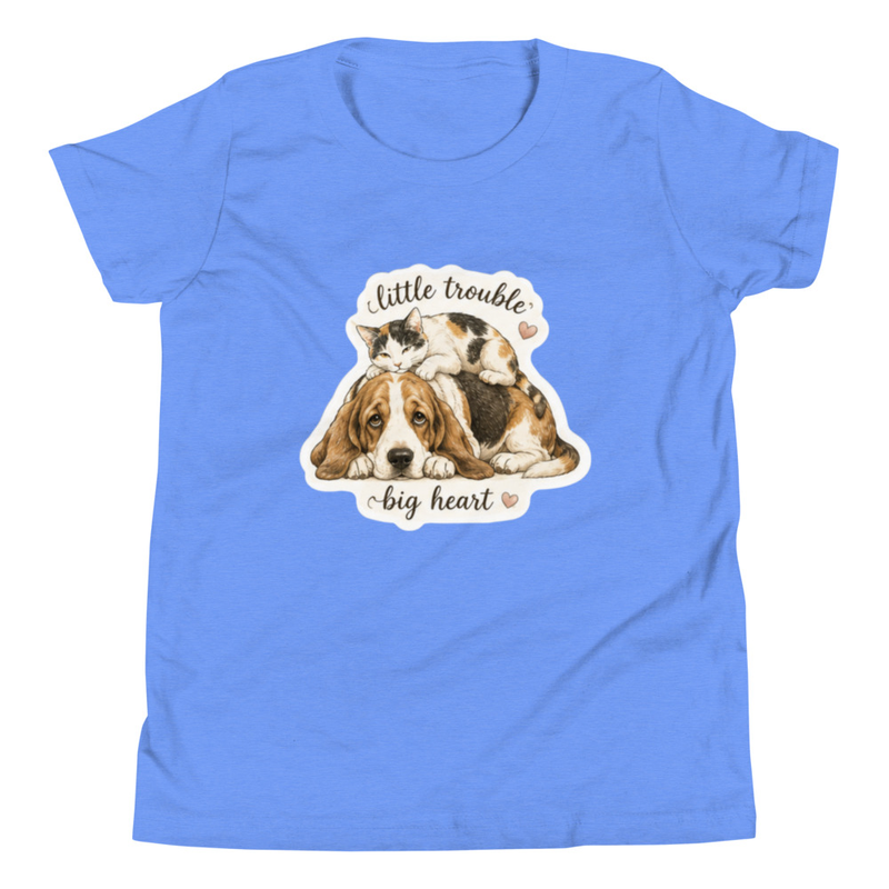 Little Trouble Big Heart Youth Short Sleeve T-Shirt – XL, Heather Columbia Blue