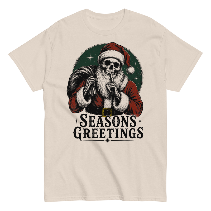 Seasons Greetings Skeleton Santa Shirt