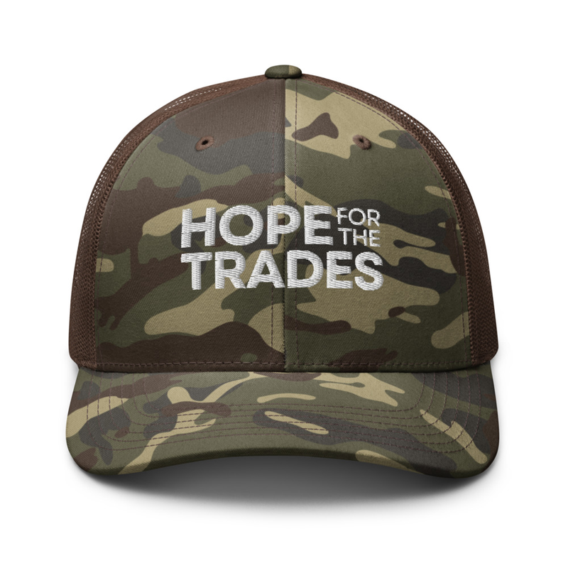 HFTT Camouflage Trucker Hat | Classic Logo – One size, Camo/Brown