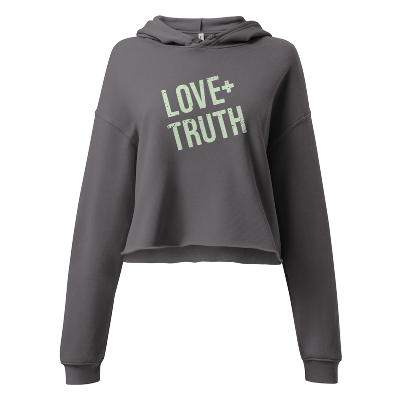 Vintage "Love+Truth" Women's Cropped Hoodie | Dark Grey (Lime Green logo)