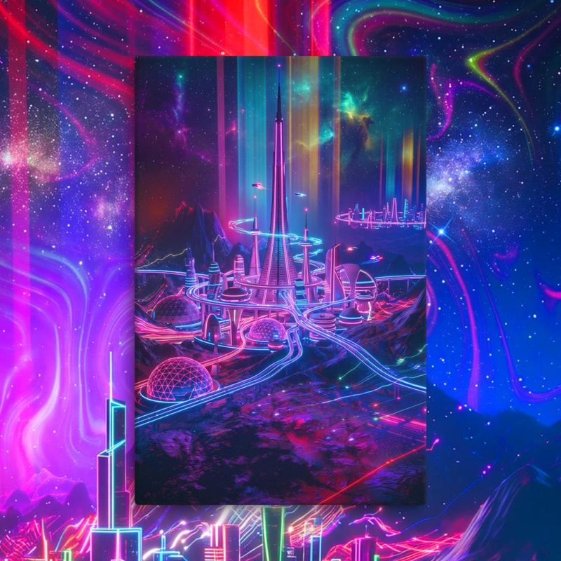 Space Rock Retro Neon City Canvas - Space Rock Retro Neon City Canvas / 26″×40″