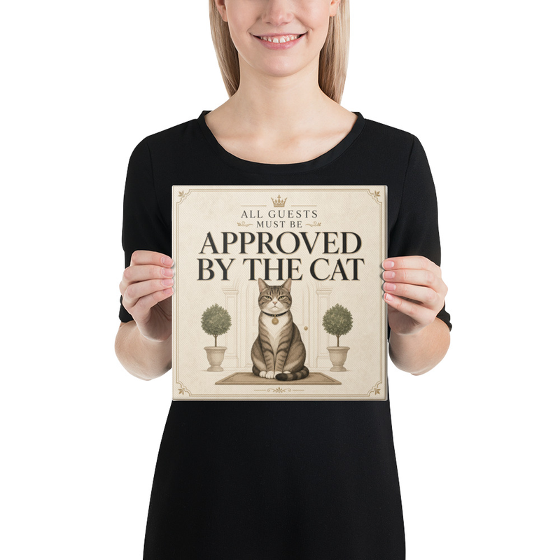 Approved By The Cat canvas art displayed in a bright room