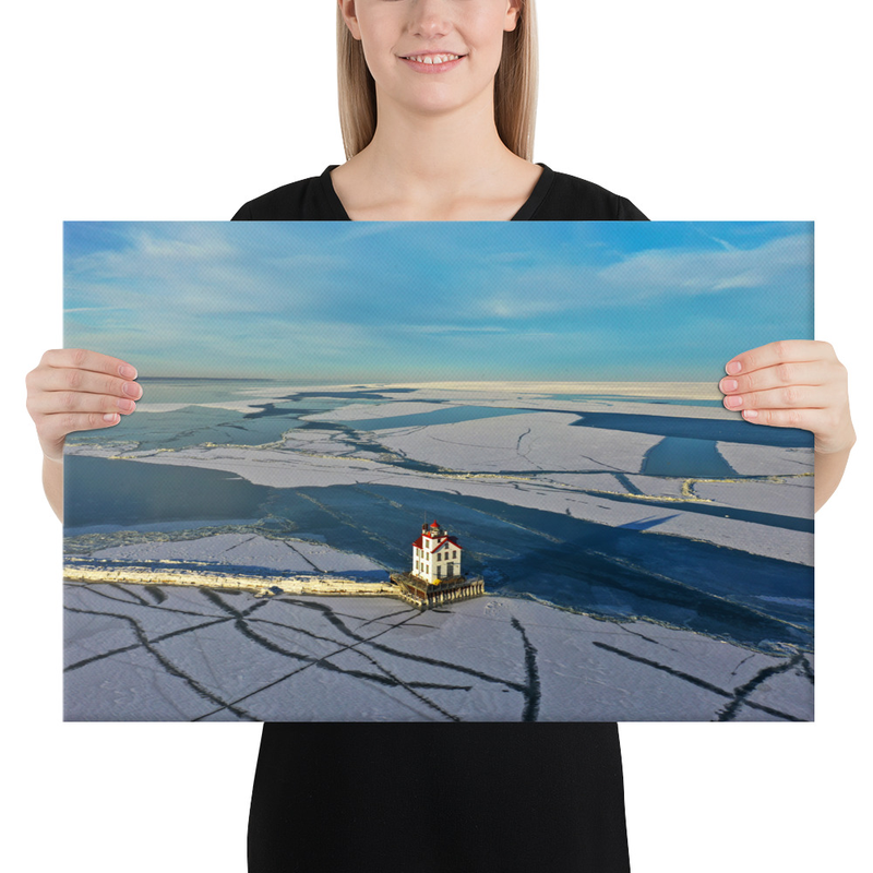 Lorain Lighthouse & A Frozen Lake Erie